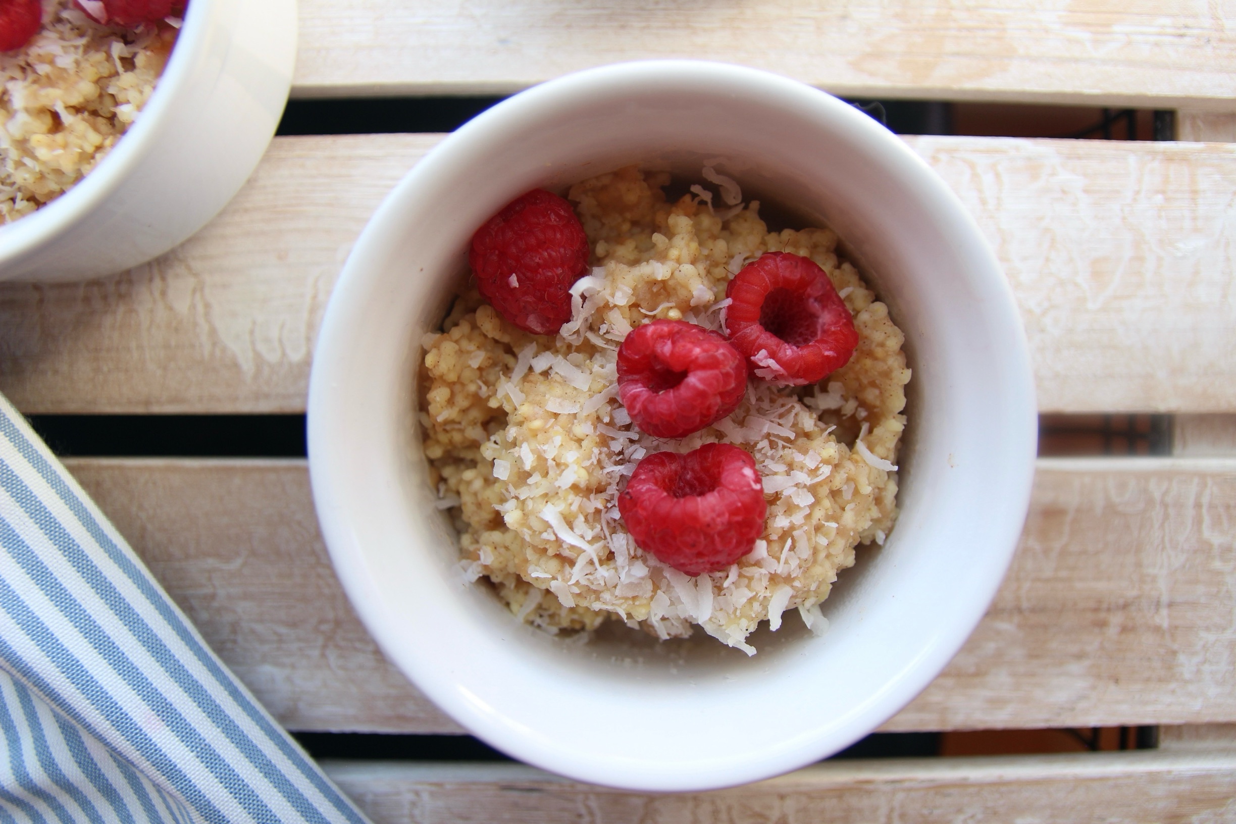 Millet Porridge with apple and raspberries