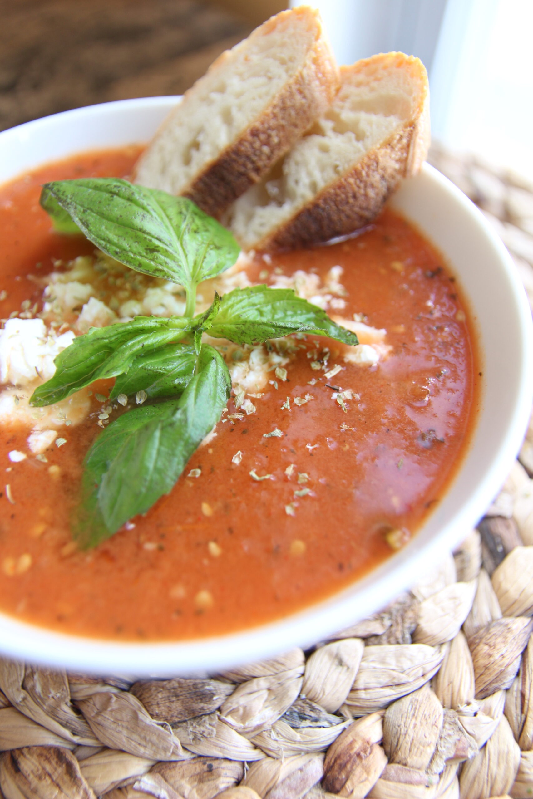 Roasted Tomato Soup with Feta Cheese 